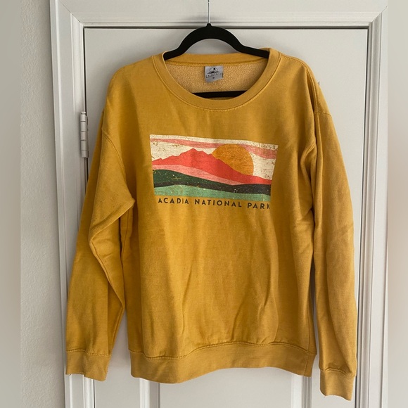 Prairie Mountain Tops - Women’s Crew Neck Sweatshirt Acadia National Park | Mustard Yellow | Medium